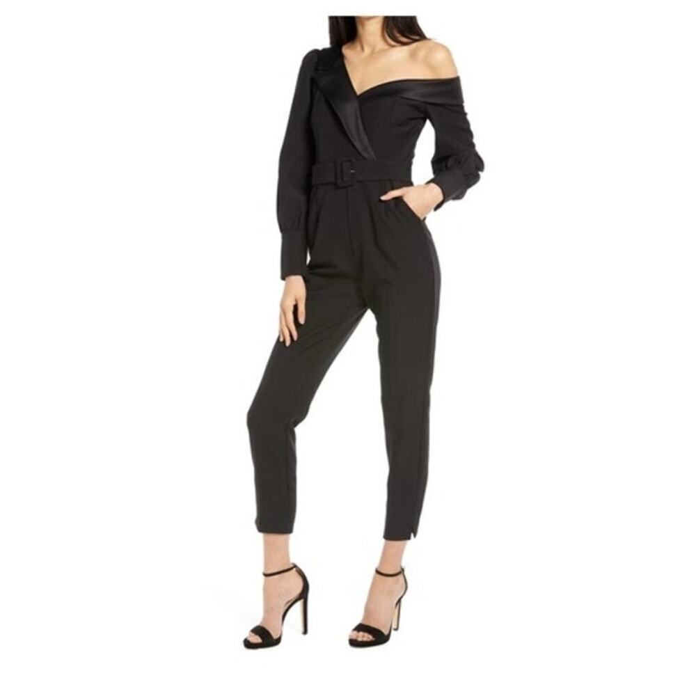 LAVISH ALICE Tailored Off the Shoulder Jumpsuit Black Size US 12 Sleek Classy